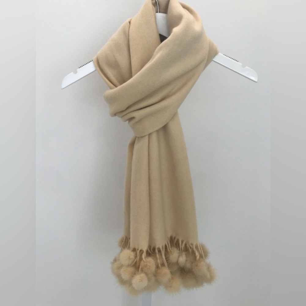 SOMPER FURS BEIGE CASHMERE MINK BALL STOLE SCARF